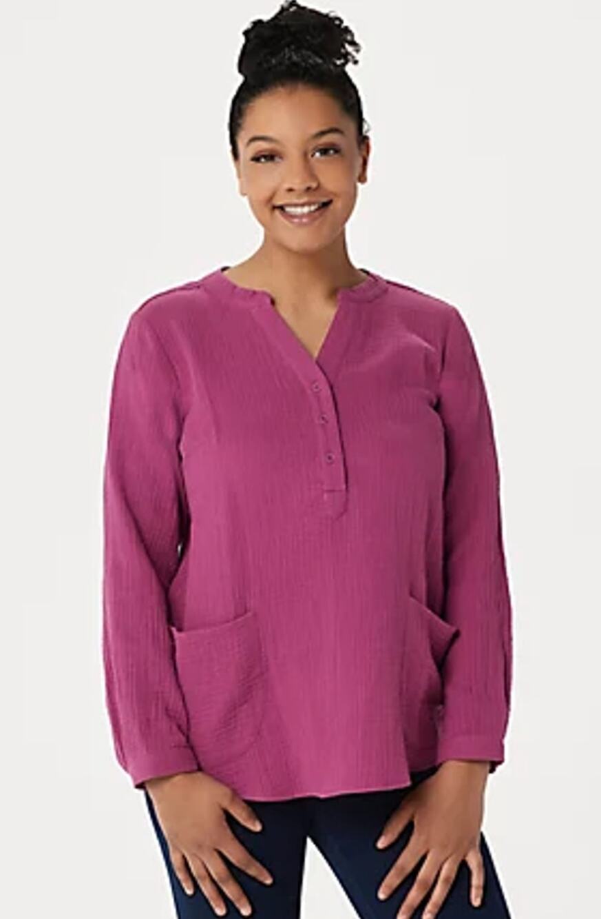 Joan Rivers Womens V-Neck Tunic Top XS Pink Gauze Pockets